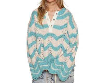 Pol Oversize Round Neck Stripes Solid Pullover Sweater In Blue/cream