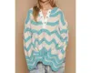 Pol Oversize Round Neck Stripes Solid Pullover Sweater In Blue/cream In Multi