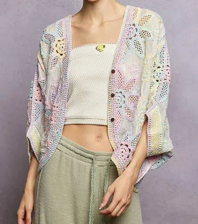Pol Oversized Batwing Sleeve Crochet Cardigan In Rainbow In Multi