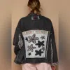 Pol Oversized Denim Floral Jacket In Black In Black