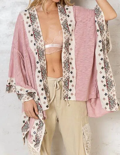 Pol Oversized Embroidered Kimono Cardigan In Mauve