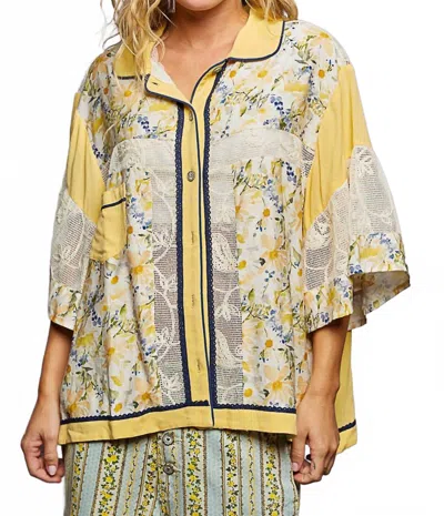 Pol Oversized Floral Button Up Top In Lemon Multi