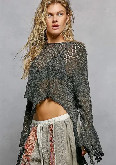 Pol Oversized Knit Crop Top In Black In Multi