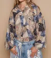 Pol Oversized Multi Pattern Blouse In Blue In Blue