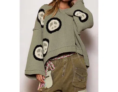 Pol Oversized Peace Sweater In Olive Green