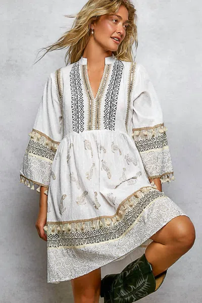 Pol Paisley Tassel Dress In White Multi
