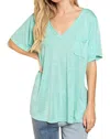 Pol Paradise V Neck Slub Tee In Mint In Green