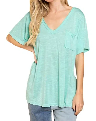 Pol Paradise V Neck Slub Tee In Mint In Green