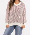 Pol Party It Up Vertical Knit Long Sleeve Hooded Top In Burgundy In White