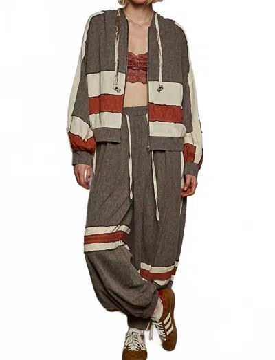 Pol Patch Work Hoodie Jacket Jogger Set In Charcoal In Green