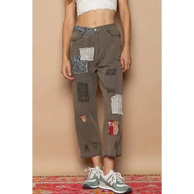 Pol Patchwork Detail Denim Ankle Pants In Grey In Multi