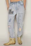 Pol Patchwork Detail Denim Ankle Pants In Light Wash In Blue