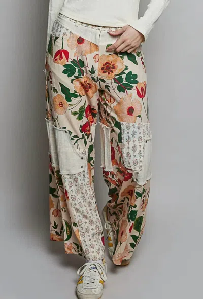 Pol Patchwork Floral Woven Pants In Multi
