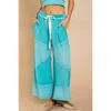 Pol Patchwork Wide Leg Pant In Aqua In Blue