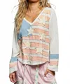 Pol Patriotic Patch V-neck Pullover In Multicolor In Blue