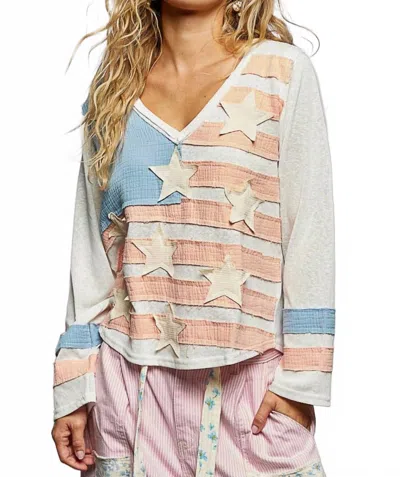 Pol Patriotic Patch V-neck Pullover In Multicolor In Blue