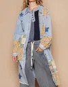 Shop Pol Patterned Long Jacket In Light Denim