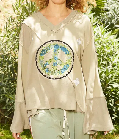 Pol Peace Embroidered Top In Wheat Grass In Multi