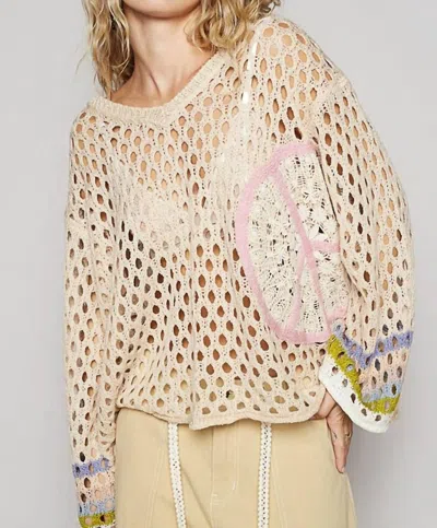 Pol Peace Love & Crochet Sweater In Beige In Neutral