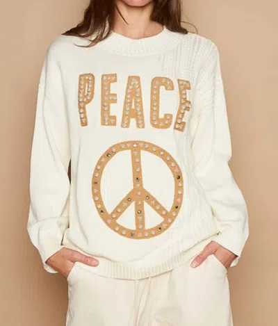 Pol Peace Pearl Stud Sweater In Cream In White