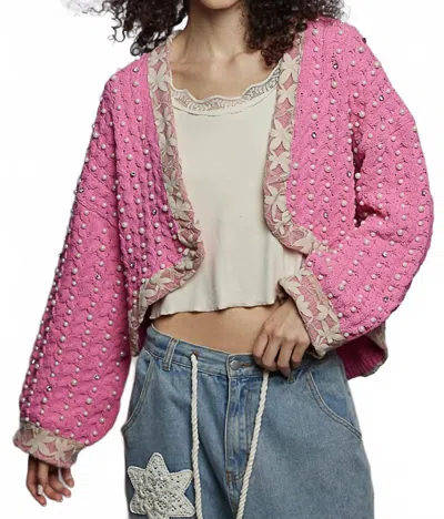 Pol Pearl Petals Cardigan In Pink