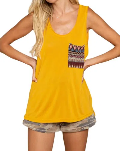 Pol Peggy Aztec Print Pocket Tank Top In Mustard In Yellow