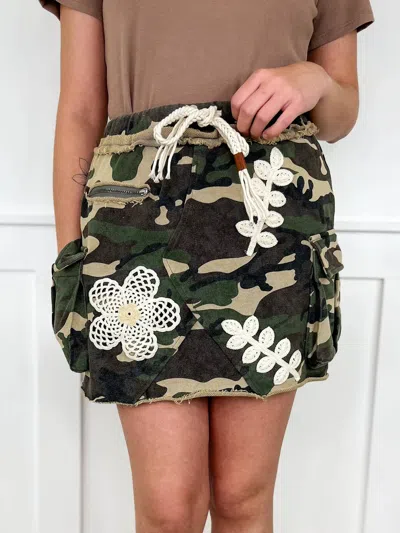 Pol Petal Patrol Cotton Camo Skirt In Green In Multi