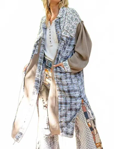 Pol Plaid Thermal Mix Shacket In Floral In Blue
