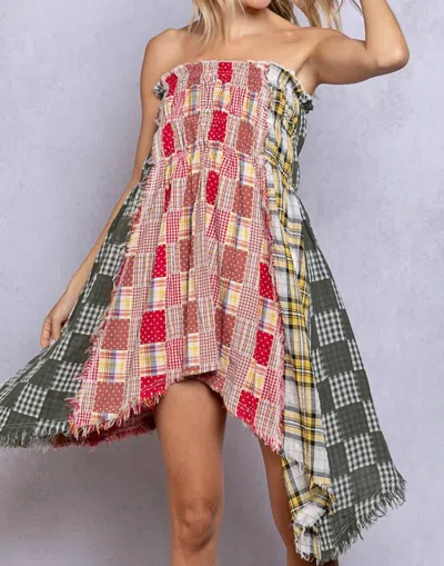 Pol Plaid Top-dress With Frayed Edge In Multi