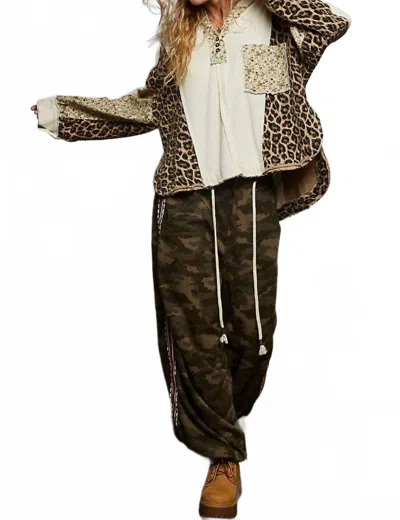 Pol Printed Contrast Thermal Hooded Knit Top In Cream In White