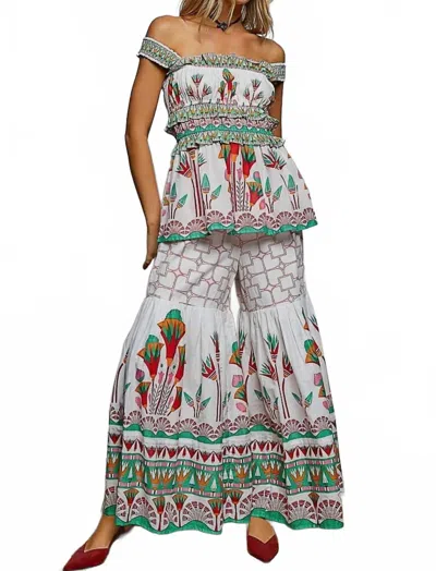 Pol Printed Flowy Pants In Cream In Multi