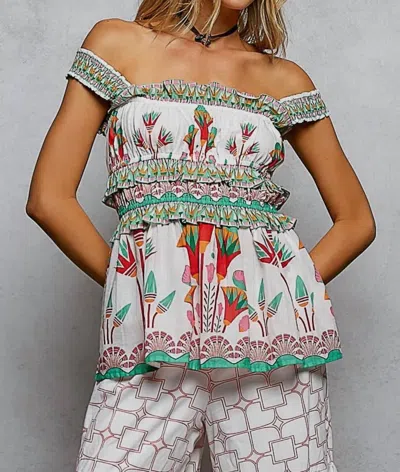 Pol Printed Ruffle Top In Cream In White