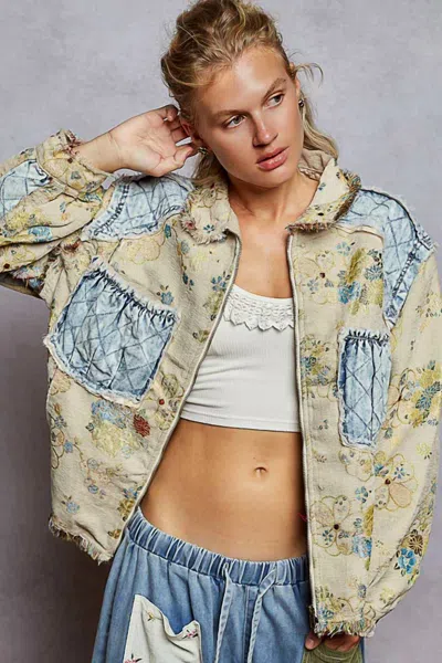 Pol Quilted Heart Jacket In Beige In Neutral