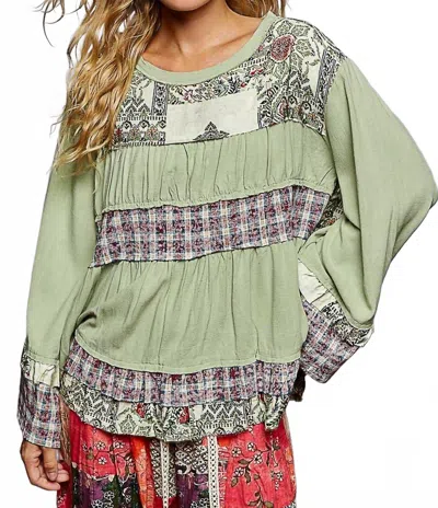 Pol Relaxed Fit Print Plaid Full Sleeve Top In Mint Green