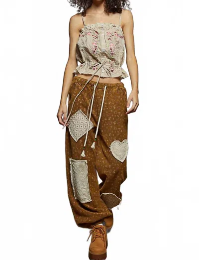 Pol Relaxed Floral Joggers In Ochre In Black