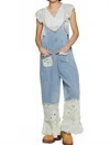 Pol Robin Ruffle Overalls In Denim In Multi