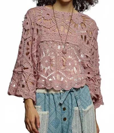 Pol Round Neck Crochet Knit Crop Top In Pink