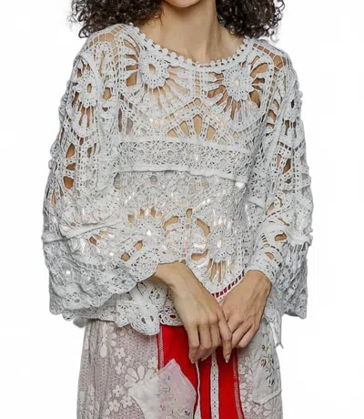 Pol Round Neck Crochet Knit Crop Top In White