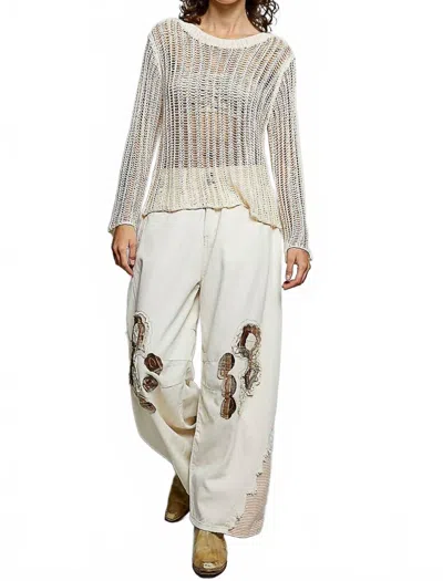 Pol Round Neck Long Sleeve Sweater Top In Natural In White