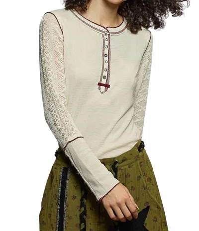 Pol Round Neck Solid Cut Sew Knit Mix Top In Cream In Multi