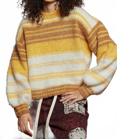 Pol Round Neck Striped Sweater In Yellow Multi