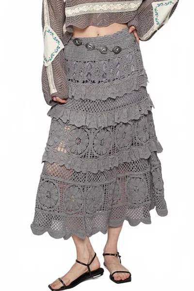 Pol Ruffle Crochet Skirt In Grey In Gray