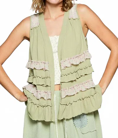 Pol Ruffle Vest In Sage Multi In Green