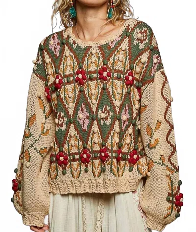 Pol Scoop Neck Aztec Pattern Sweater Top In Mocha Mousse In Brown