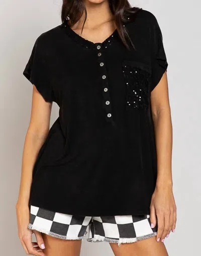 Pol Sequined Pocket Tshirt In Black