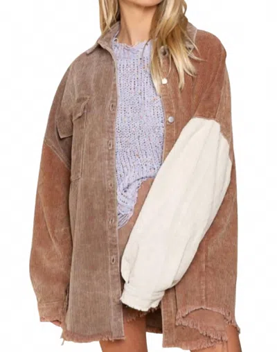 Pol Shacket Jacket Top In Brown In Multi