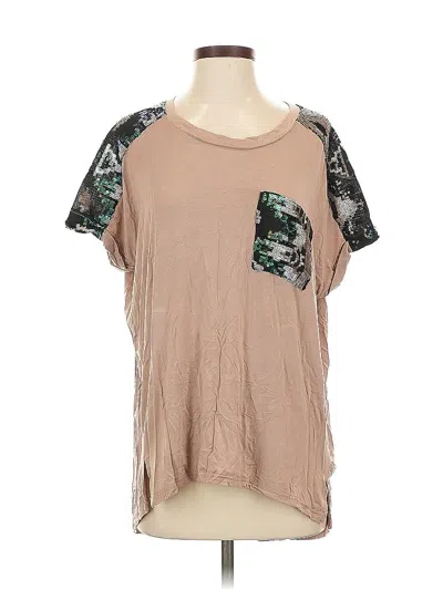 Pre-owned Pol Short Sleeve Top Tan Scoop Neck Tops In Brown