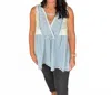 Pol Sleeveless Boho Studded Trim Top In Denim Ivory Mix In Blue