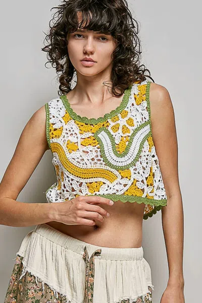 Pol Sleeveless Crop Top In Green/yellow In Multi