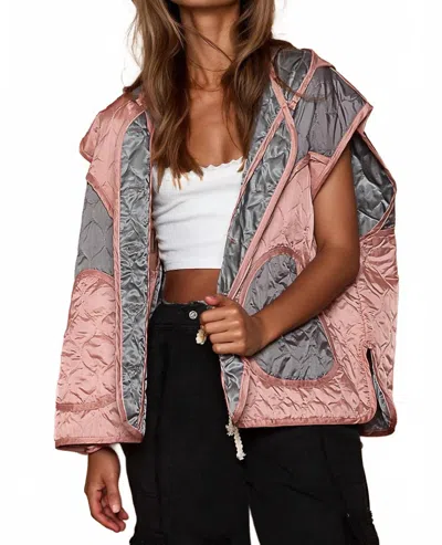 Pol Sleeveless Hoodie Vest In Salmon Grey Multi In White